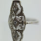 10k Filigree three diamond shield ring. 10k Art Deco trio triple diamond shield ring. st(138)