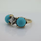 10k Large Turquoise Cabochon and 1/2ct Diamond Ring. 14k Trio Triology Three Gems Ring (101)
