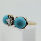 10k Large Turquoise Cabochon and 1/2ct Diamond Ring. 14k Trio Triology Three Gems Ring (101)