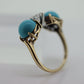 10k Large Turquoise Cabochon and 1/2ct Diamond Ring. 14k Trio Triology Three Gems Ring (101)