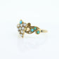 Victorian 10k Turquoise Cabochon and Pearl Seed Ring. 10k Victorian ornate Vine embossed bezel ring. st(115)