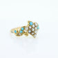 Victorian 10k Turquoise Cabochon and Pearl Seed Ring. 10k Victorian ornate Vine embossed bezel ring. st(115)