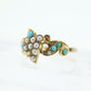 Victorian 10k Turquoise Cabochon and Pearl Seed Ring. 10k Victorian ornate Vine embossed bezel ring. st(115)