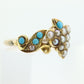 Victorian 10k Turquoise Cabochon and Pearl Seed Ring. 10k Victorian ornate Vine embossed bezel ring. st(115)