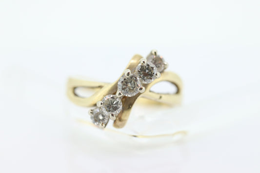 14K Bypass Diamond Ring. Total 0.48ctw Diamond Wave.  Stacked. Toi et moi band. Yellow Gold ring. Sz7.25 st(166/75)