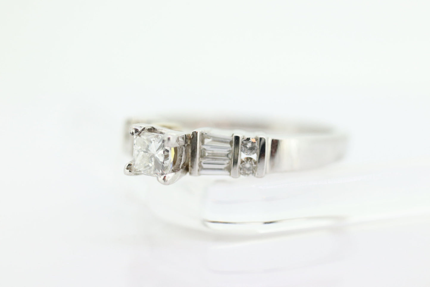 14k Princess and Baguette diamonds ring. RJM Royal Engagement ring. st(190)