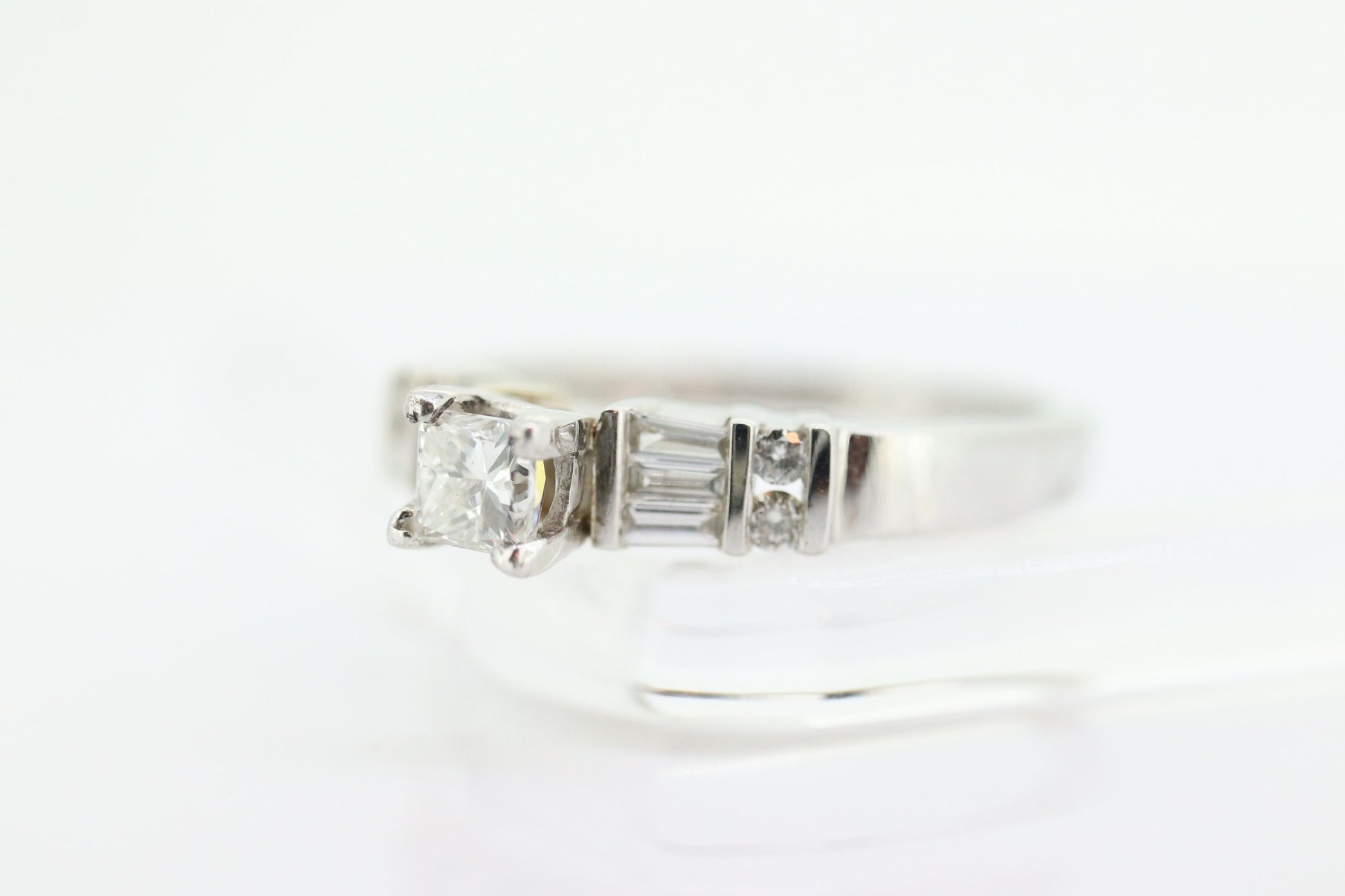 14k Princess and Baguette diamonds ring. RJM Royal Engagement ring. st(190)