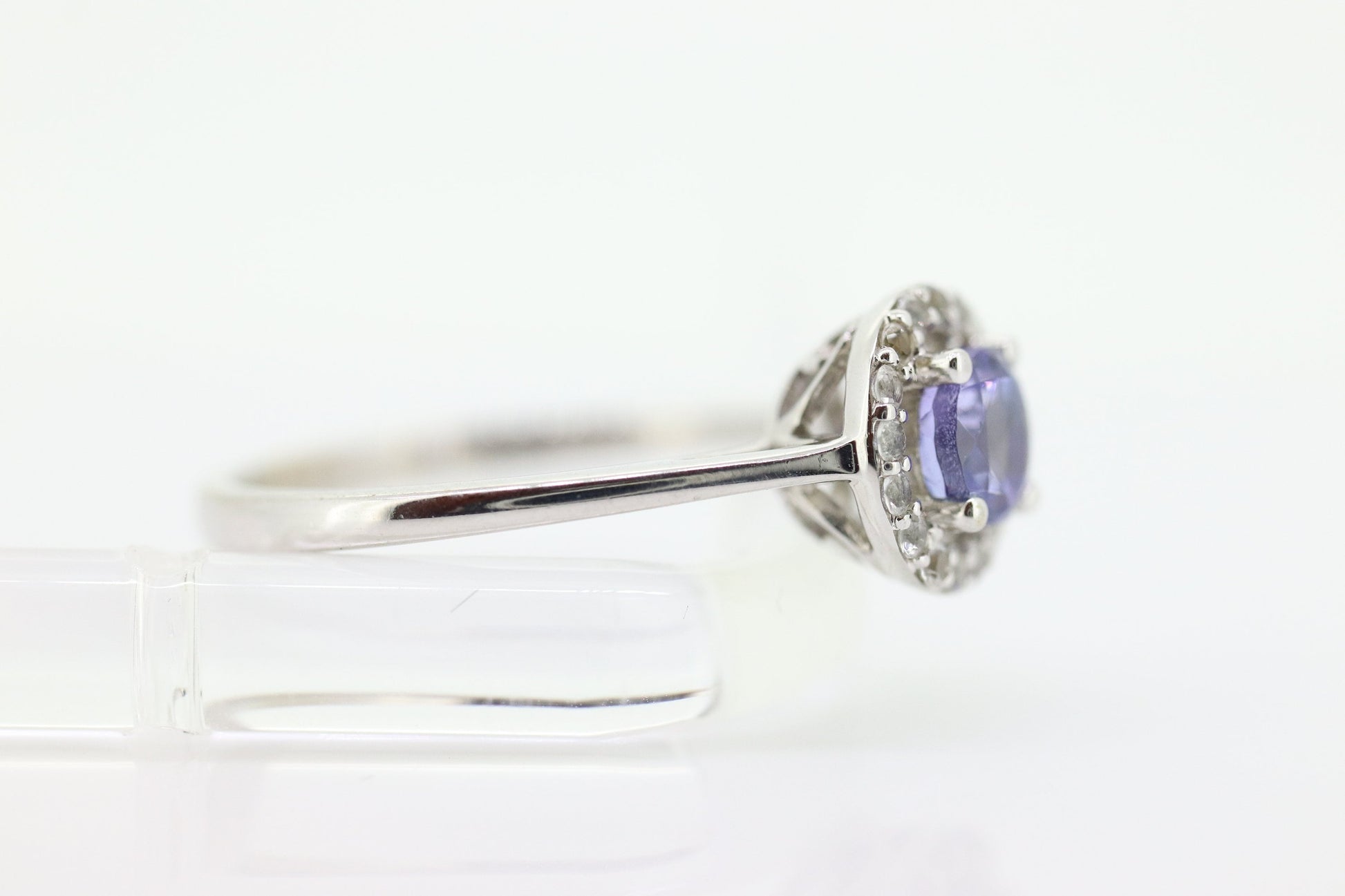 Tanzanite and White topaz (diamond) halo ring. 10k Purple Tanzanite solitaire. st(240)