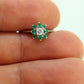14k Emerald and Diamond Halo White gold ring. Emerald and Diamond Cluster ring. Pinkie sz 2.5 st88