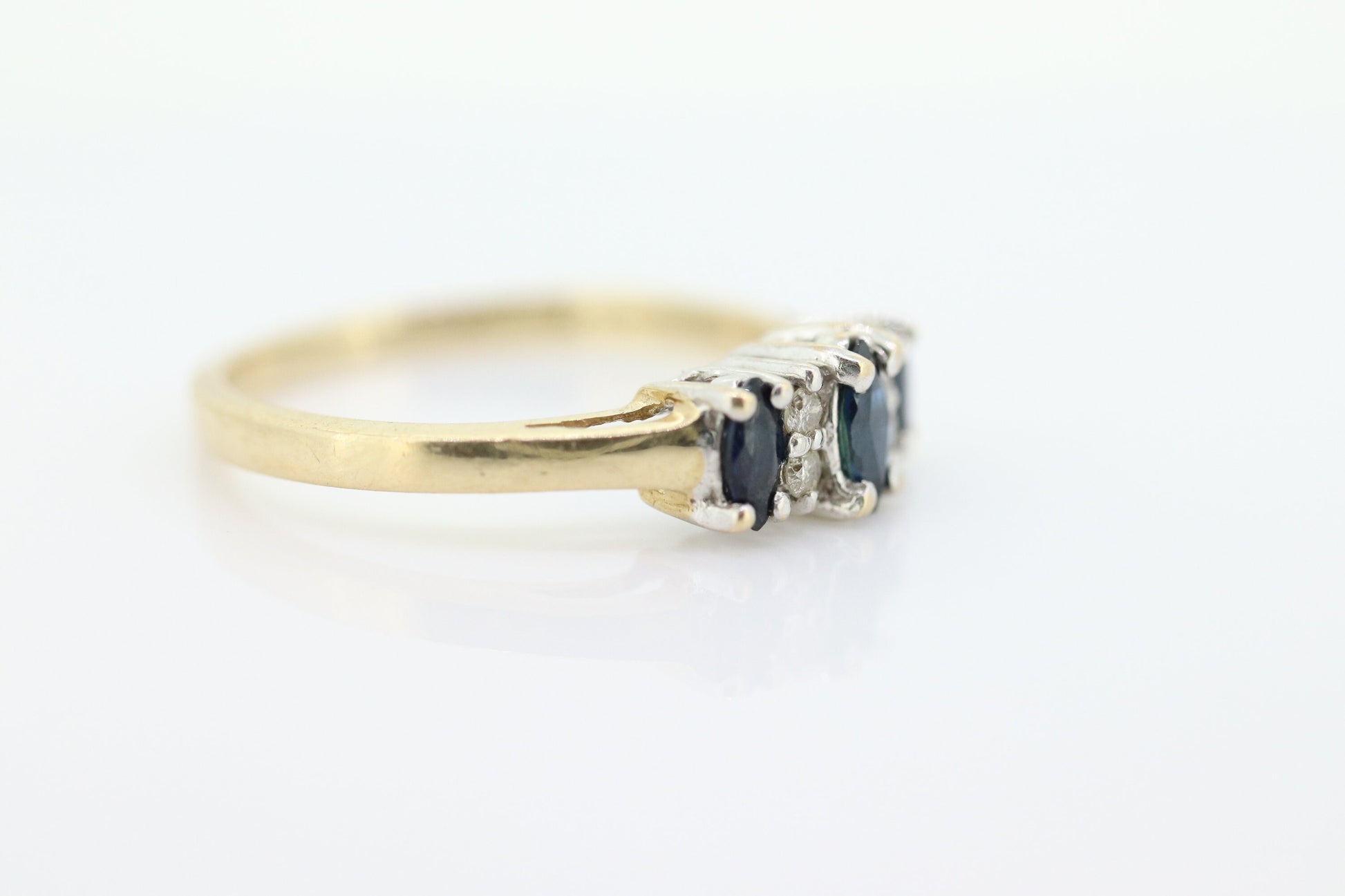 10k Blue Sapphire Three stone diamond ring. 10k Sapphire diamond ring st74