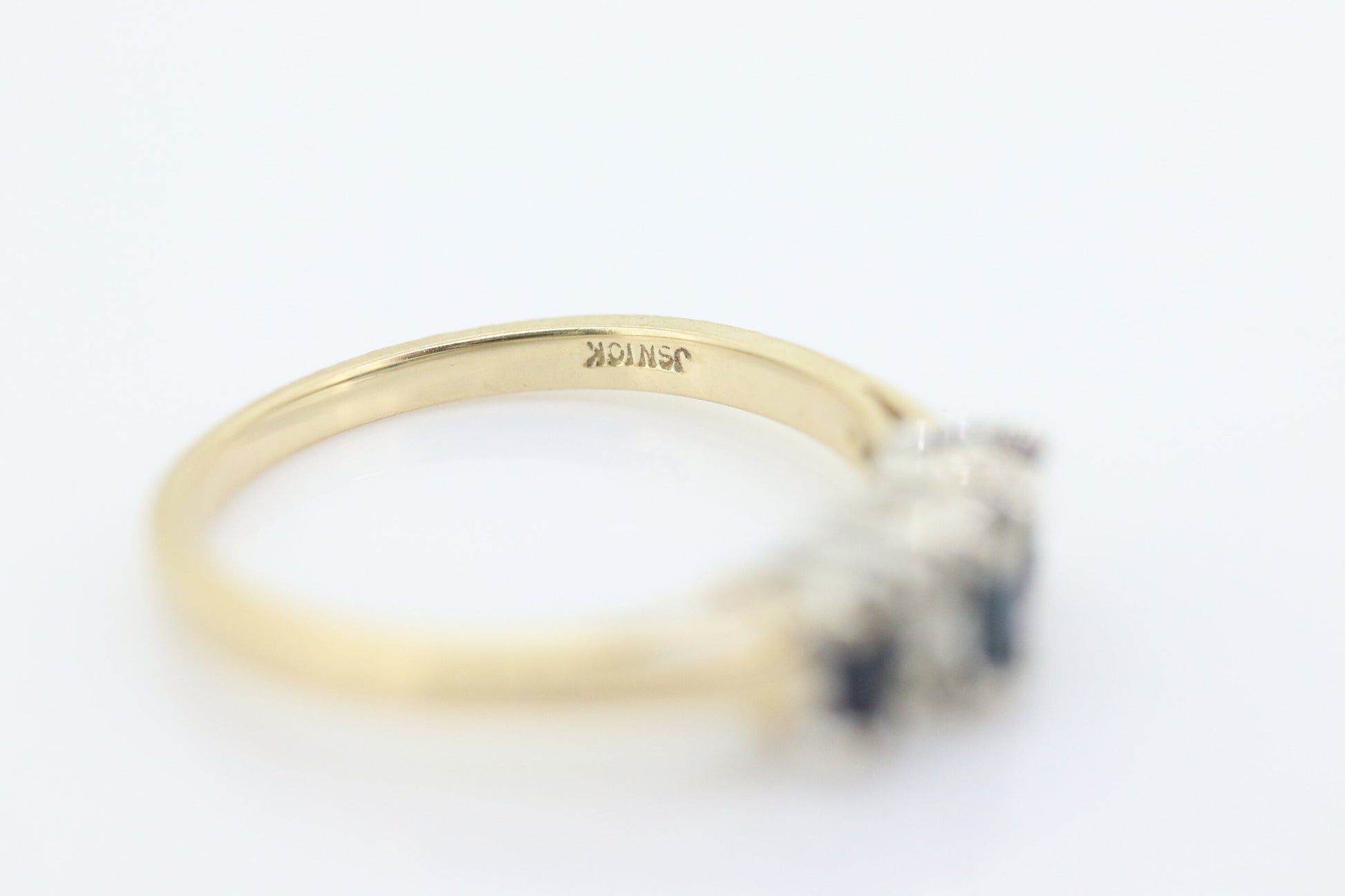 10k Blue Sapphire Three stone diamond ring. 10k Sapphire diamond ring st74