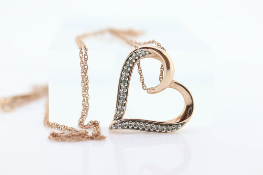 10K Rose Gold Open Heart Diamond pendant. 10k Rose gold pendant. 10k necklace st(46)