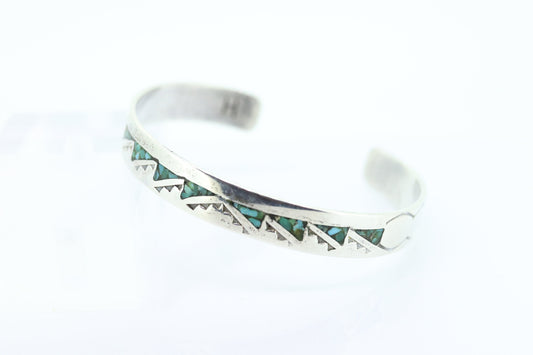 Navajo Sterling Silver Turquoise Bracelet. 925 Silver Native American Zuni Turquoise cuff bangle bracelet. st(14)