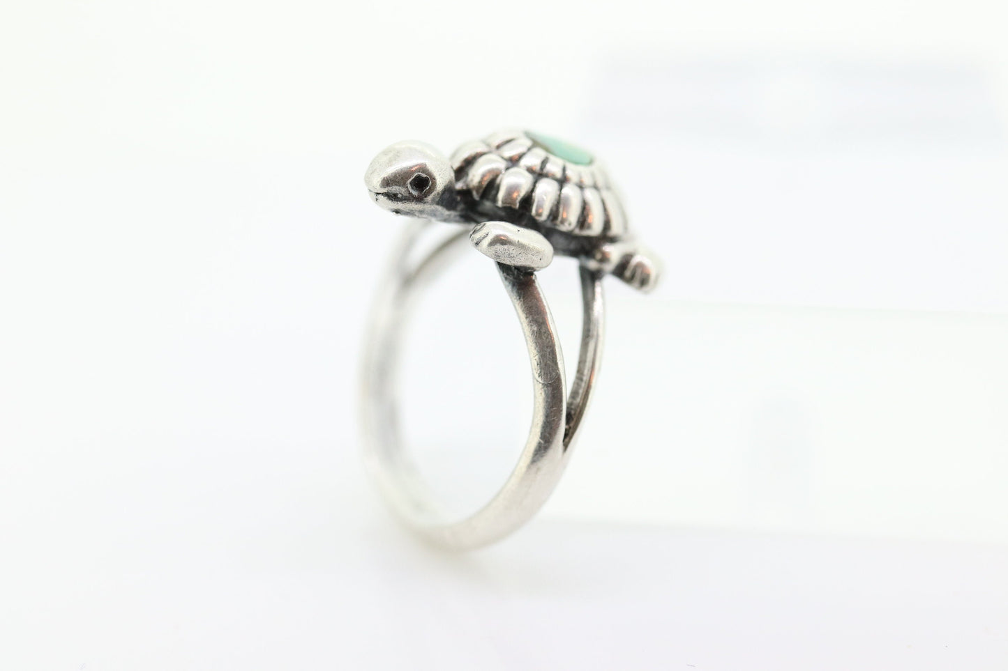 Zuni Navajo Turtle Tortoise Sterling Silver Signet ring. Turtle Turquoise Bezel set Ring.  St(10)