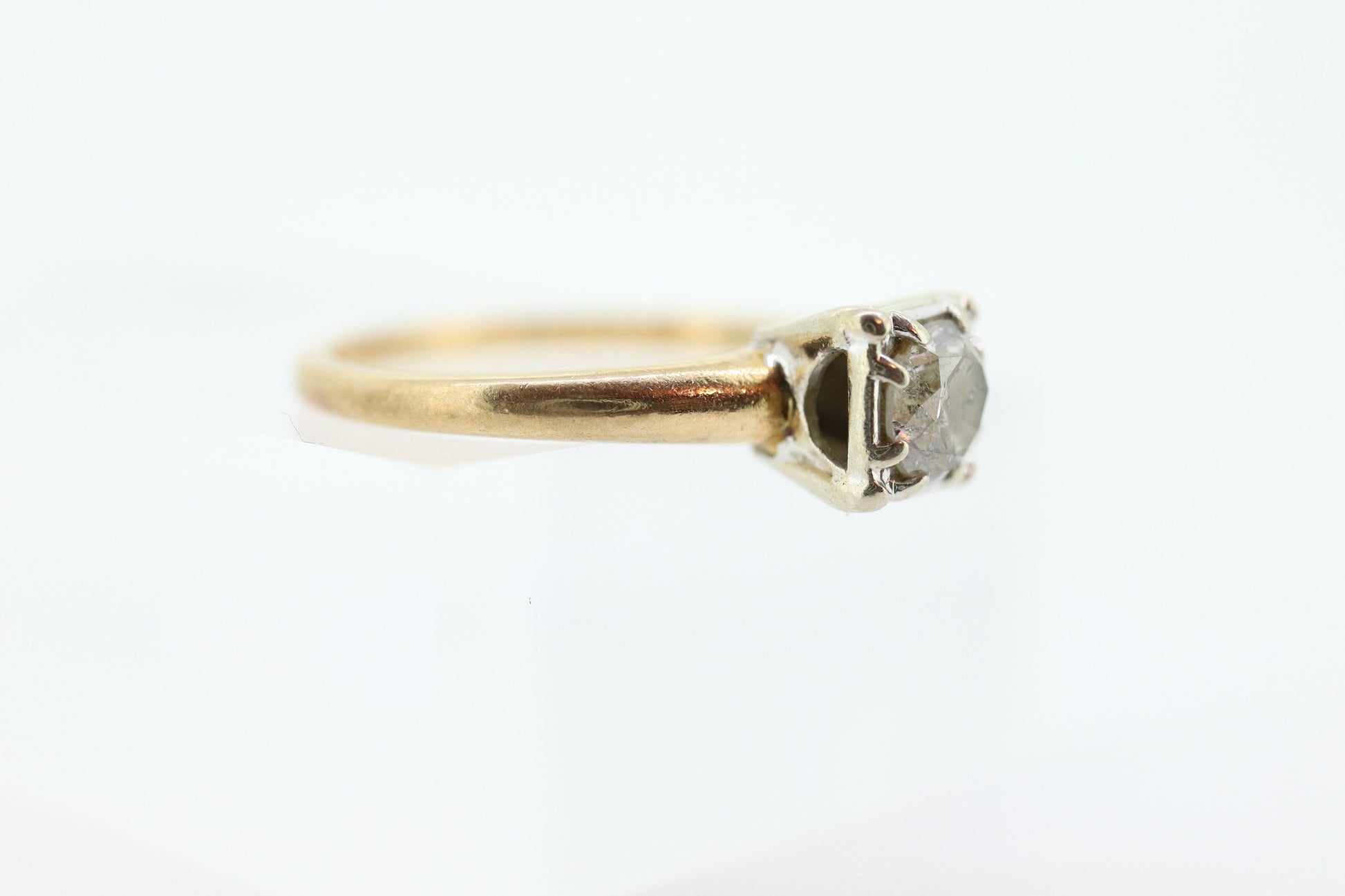 Art Deco Diamond Solitaire Ring. 14k Gold European Cut diamond  engagement Ring