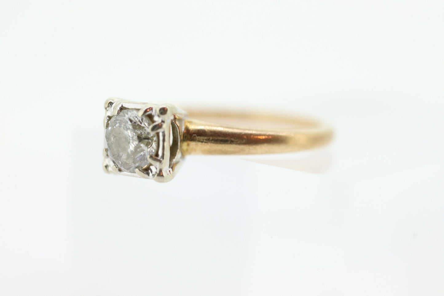 Art Deco Diamond Solitaire Ring. 14k Gold European Cut diamond  engagement Ring