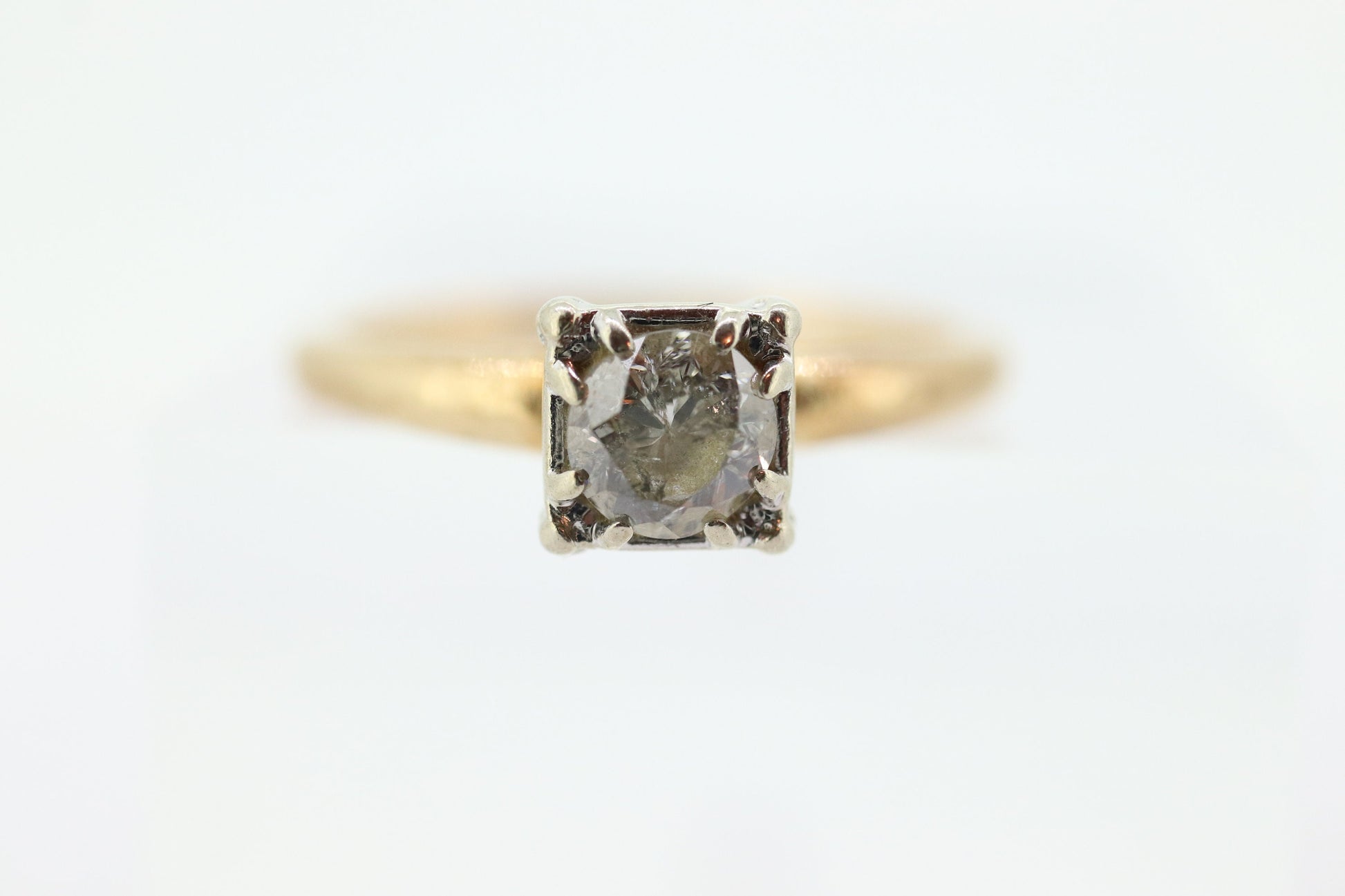 Art Deco Diamond Solitaire Ring. 14k Gold European Cut diamond  engagement Ring