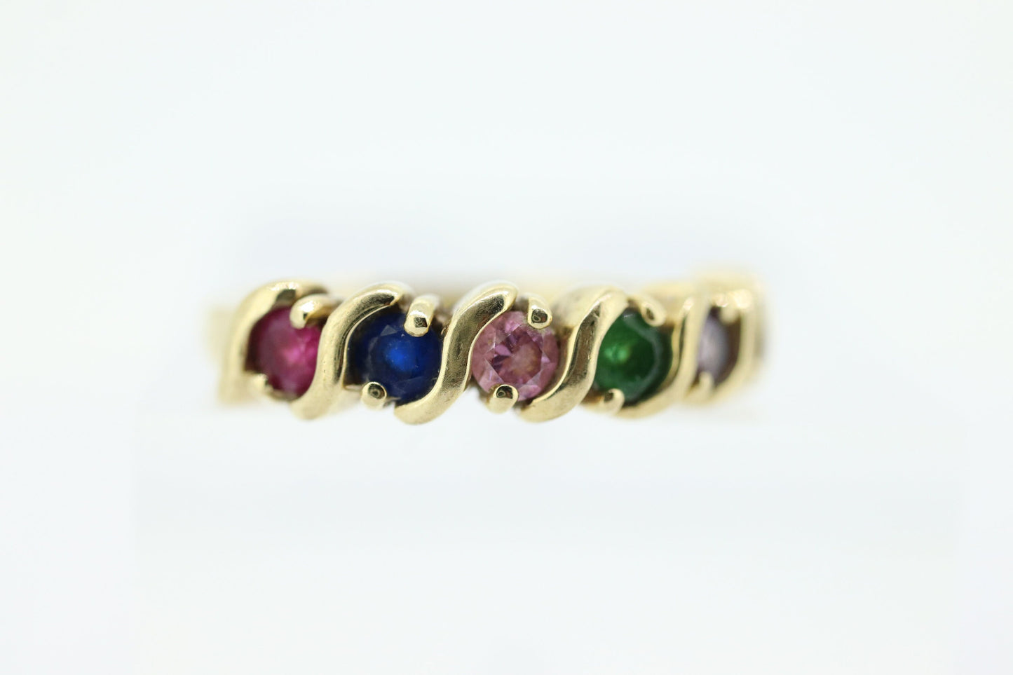 Multi-Color Gem Ring. 10k Eternity Band. Ruby Sapphire Topaz Emerald Amethyst