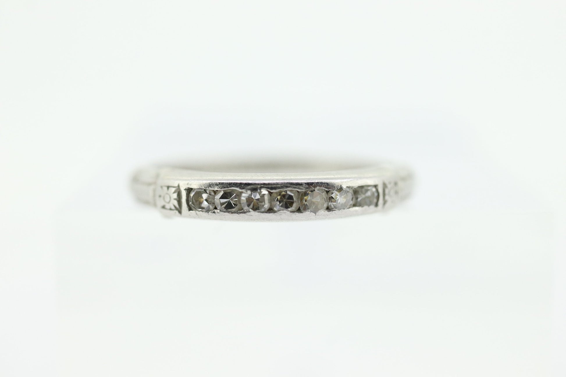 Antique Platinum Diamond eternity channel band. Art Deco 1930s diamond eternity infinity band.