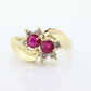 14k Ruby and Diamond Halo Ring. 14k Daisy Twin Double Ruby and Diamond Bypass ring.