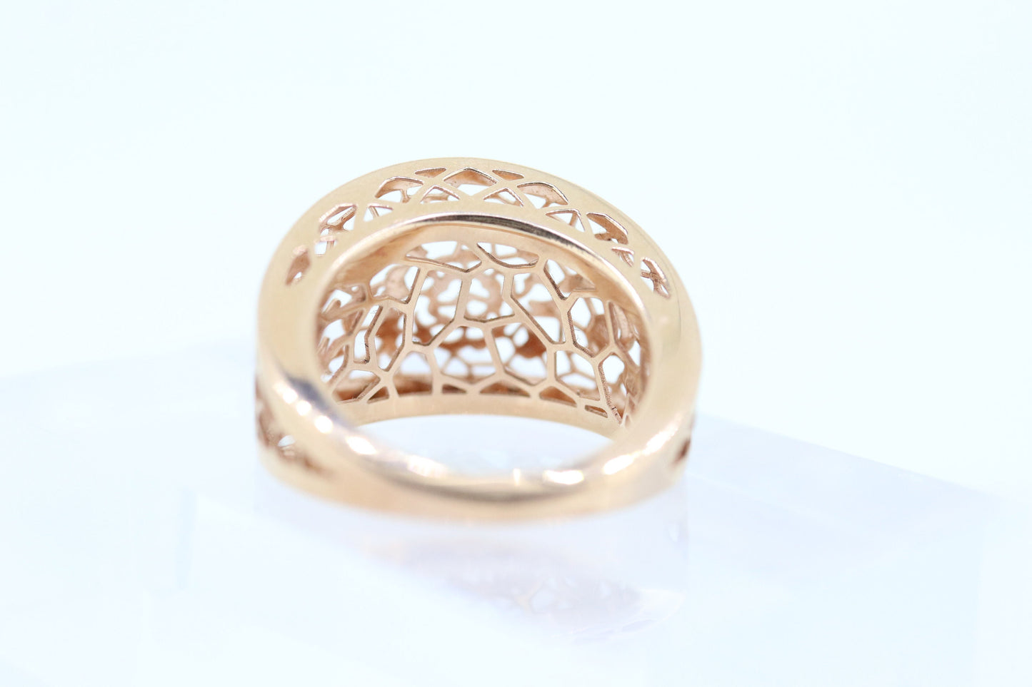 Filigree Signet Hollow ring. 14k Rose gold ring. Rose flower band. gold pinky ring Italian Golden Clef International. Rose Gold Signet Ring