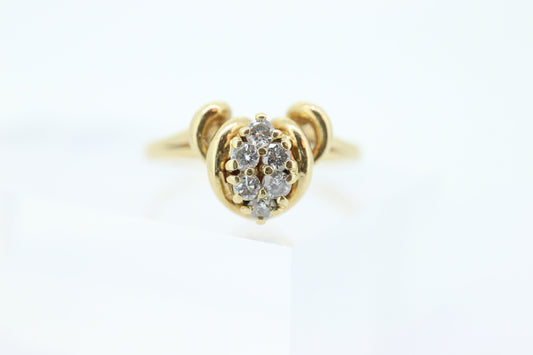 Diamond Cluster Ring. 14k yellow gold Engagement Ring. Marquise Diamond cluster ring. Handmade shank. 0.30ctw Diamonds