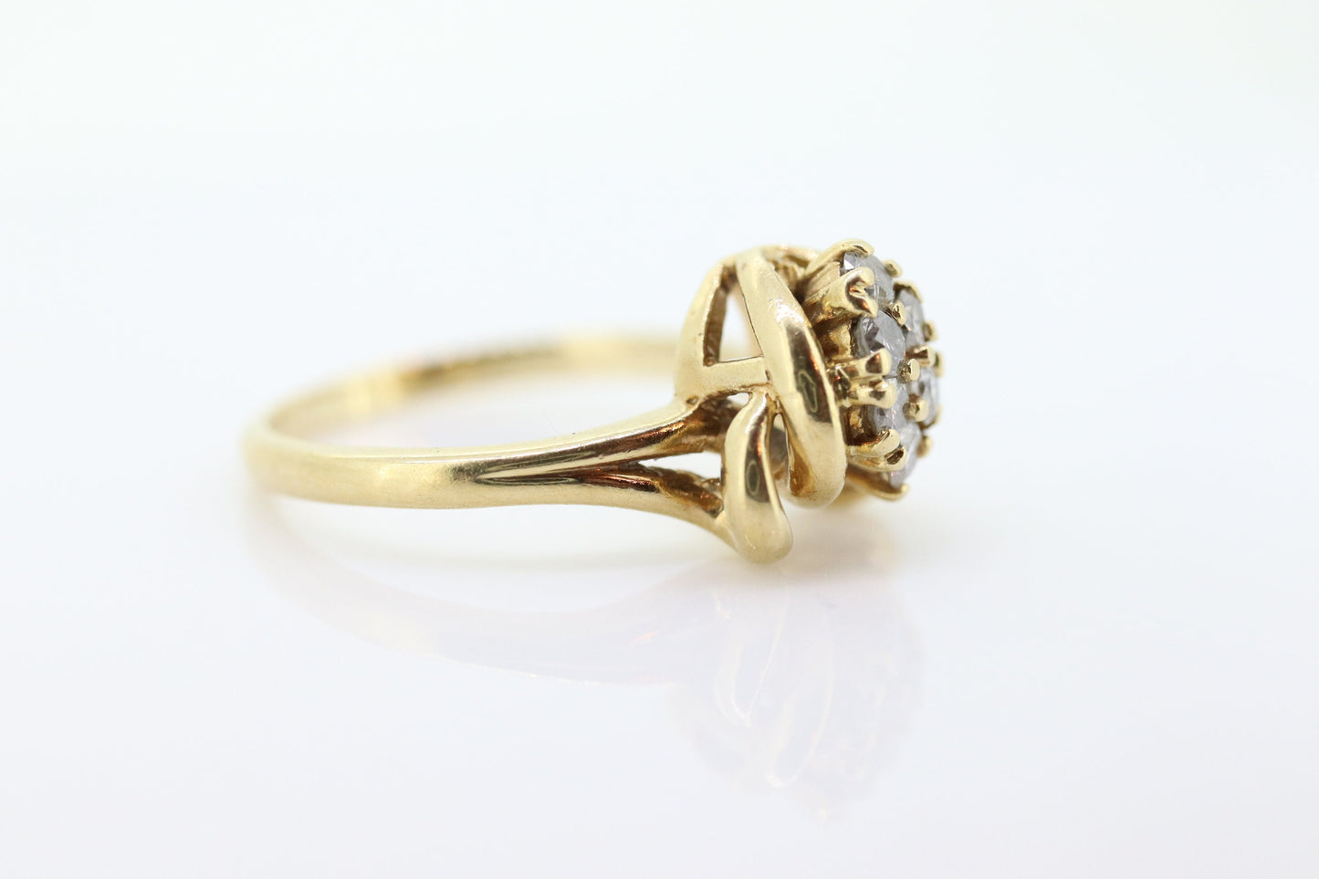 Diamond Cluster Ring. 14k yellow gold Engagement Ring. Marquise Diamond cluster ring. Handmade shank. 0.30ctw Diamonds