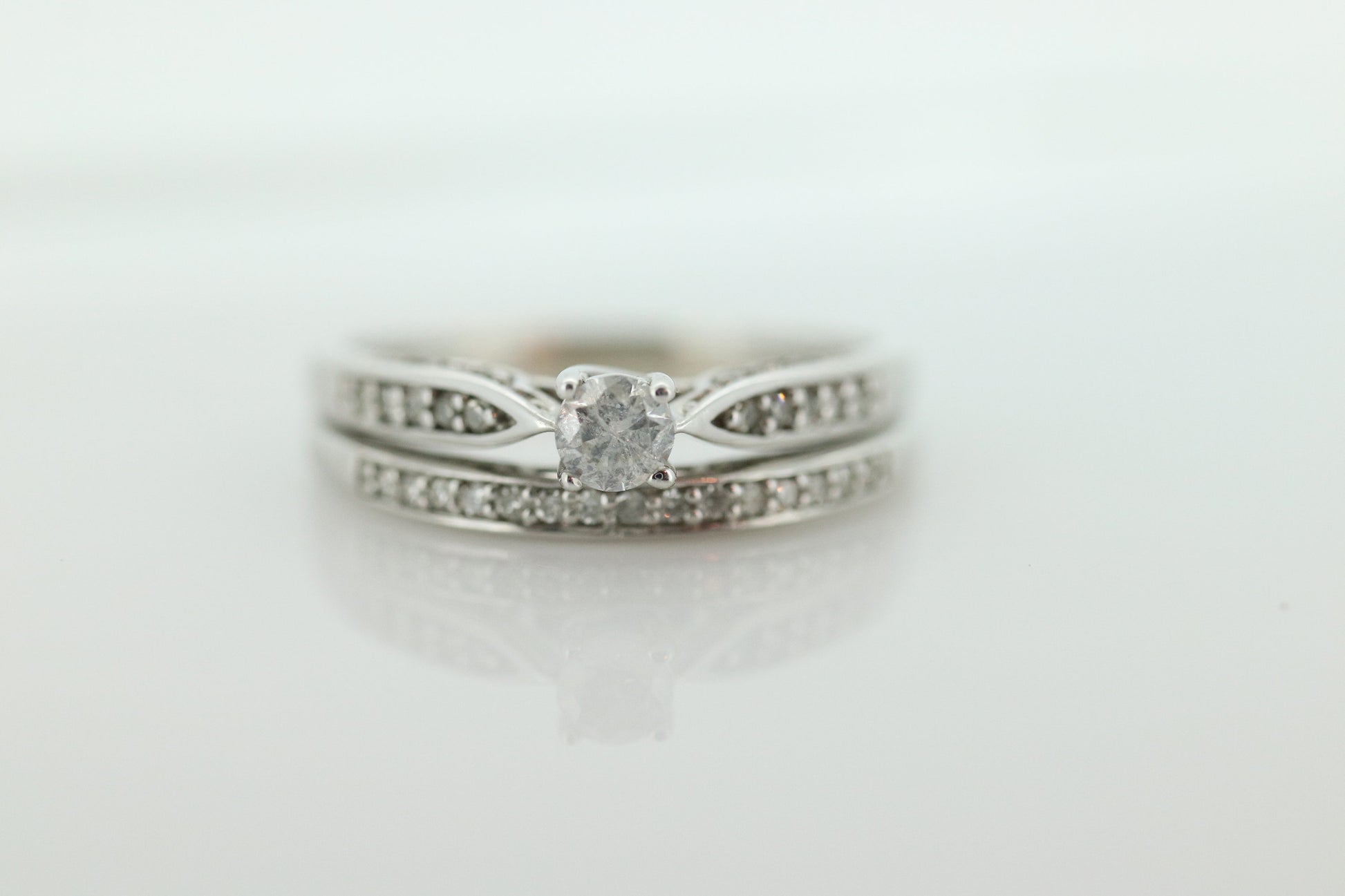 14k Diamond Wedding Ring Set. Delicate White gold Engagement and Wedding rings. st(132/25)