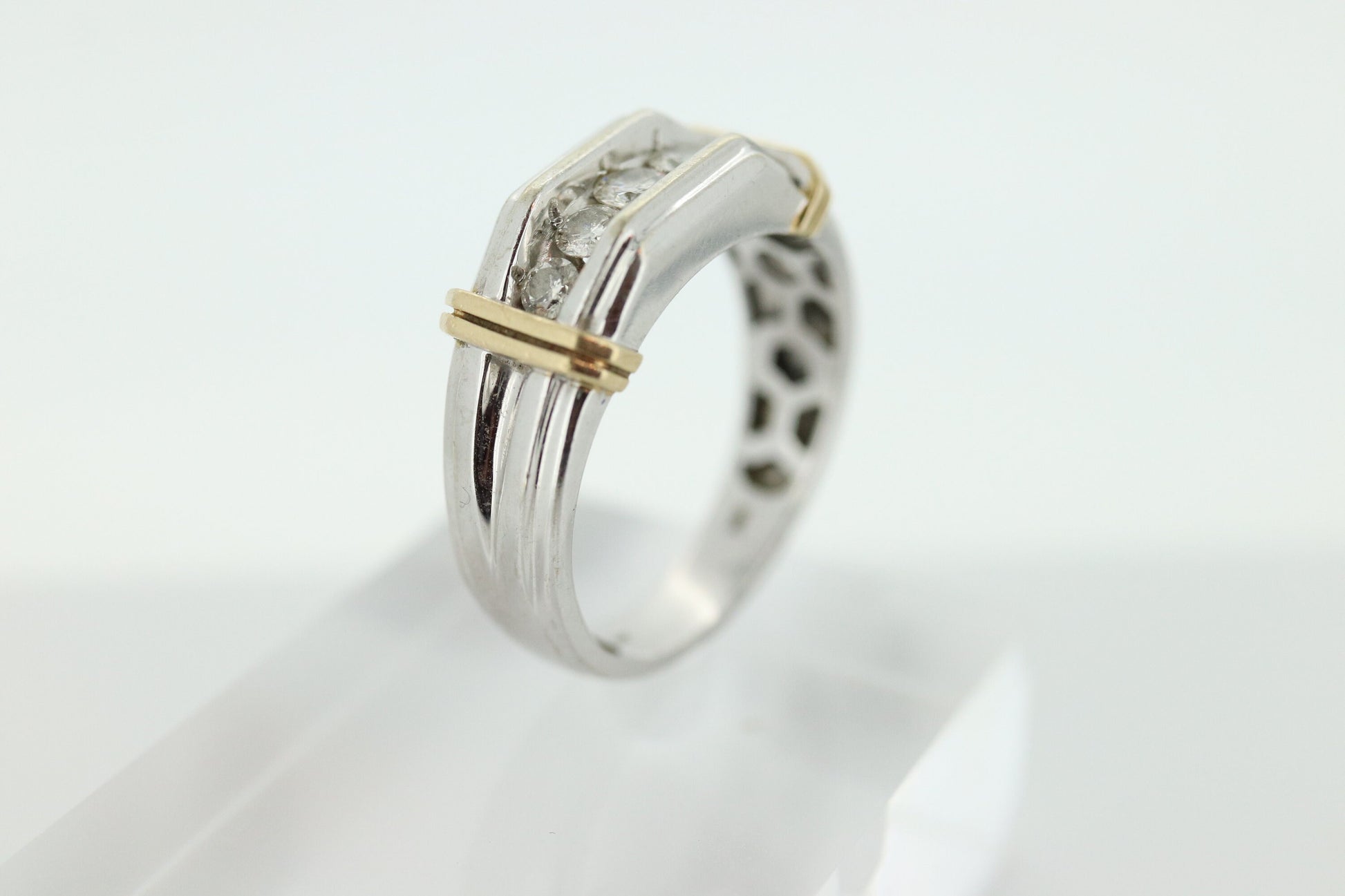 10k Diamond Channel Set Band. White Yellow Gold 5 diamond ring. Mens Ring. 0.55ctw diamonds. ST(166/75)