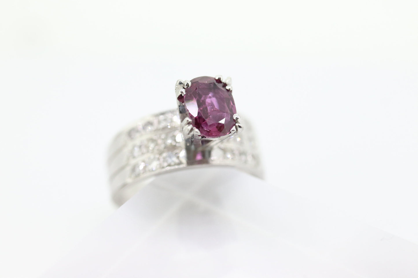 Natural Ruby Diamond Ring. PLATINUM Ruby Solitaire engagement ring. Oval ruby Platinum ring. Diamonds. Wide band. st(470)