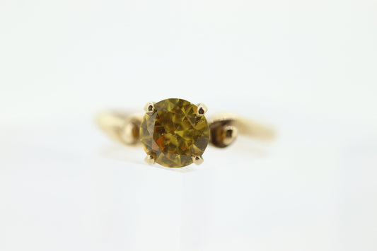 10k Round Sapphire YELLOW Sapphire ring. YELLOW SAPPHIRE solitaire ring. st(97/75)