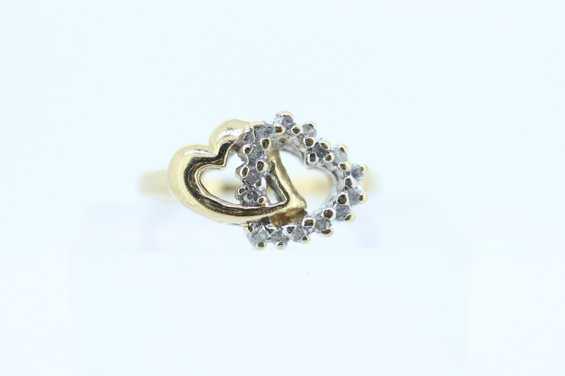 10k Double Heart Ring. 10k Open Interlocking diamond hearts promise ring. st(51/75)