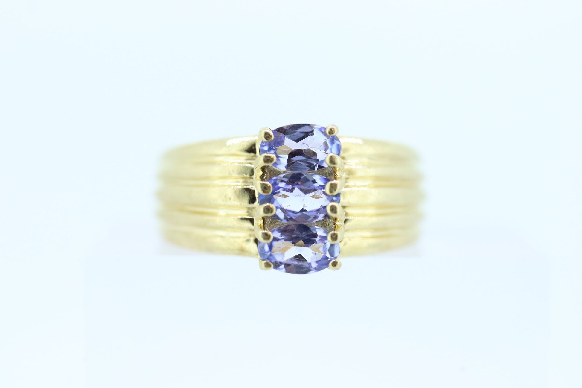 Three Tanzanite cluster ring. 14k Triple Tanzanite  oval wide ring. Tanzanite Purple Tanzanite ring Tanzanite triple st(86/50)