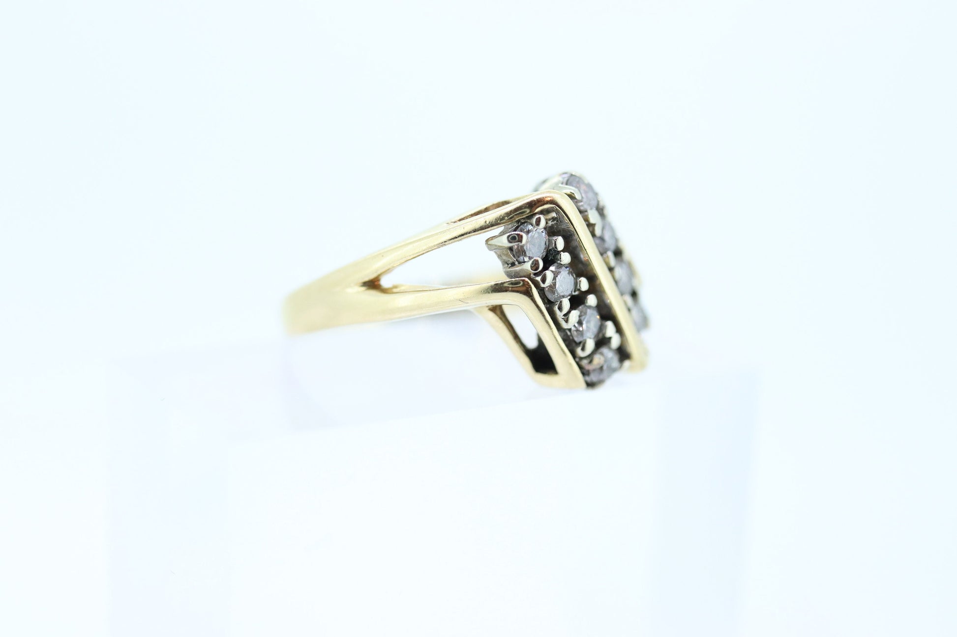 Diamond Bypass ring. 14k Yellow Gold Diamond ring. Diamond cluster. Diamond straight. Pinky ring elegant st(165/11)