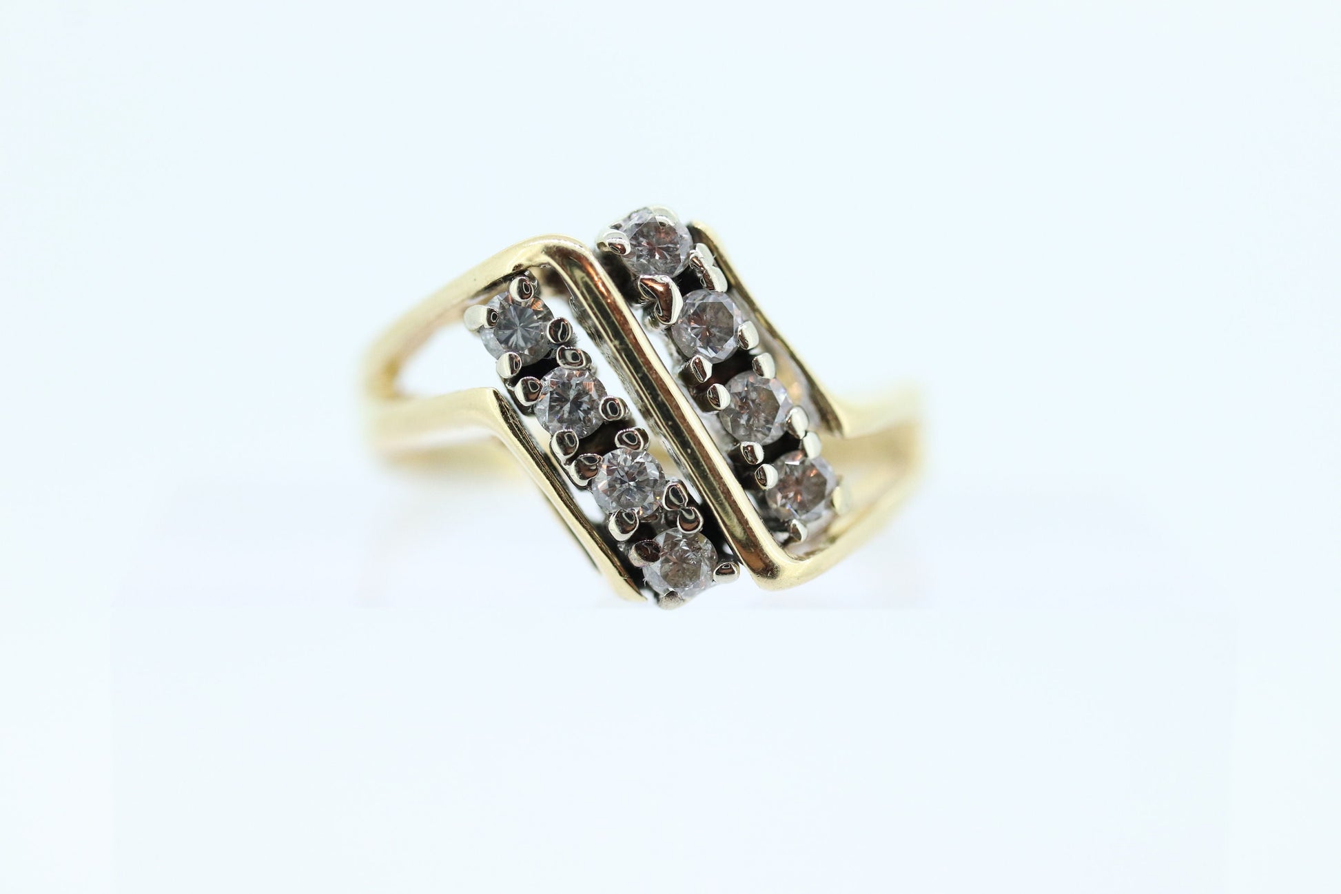 Diamond Bypass ring. 14k Yellow Gold Diamond ring. Diamond cluster. Diamond straight. Pinky ring elegant st(165/11)