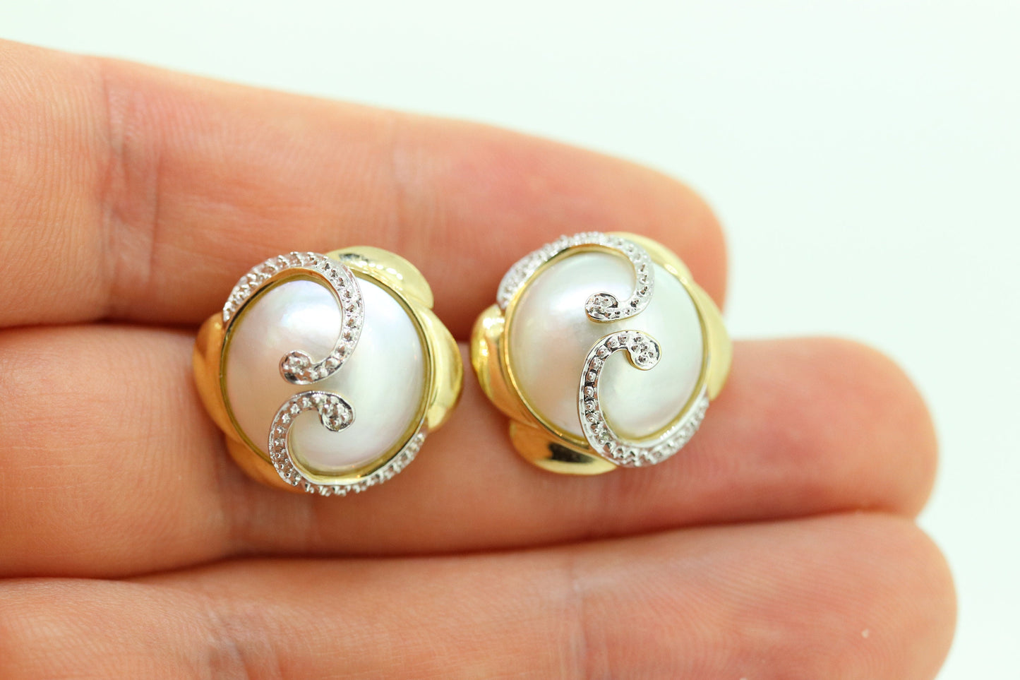 14k Large MABE Pearl Stud earrings st(71/50)