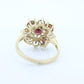 10k Garnet Flower Star Cluster ring. 10k Yellow Gold GARNET Cluster Open filigree starburst ring. st(98)