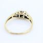 14k Art Deco Diamond ring. 14k White Yellow Gold Square cathedral Ring. Engraved Flower Blossom ring. st(84)