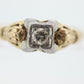 14k Art Deco Diamond ring. 14k White Yellow Gold Square cathedral Ring. Engraved Flower Blossom ring. st(84)