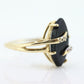 14k ONYX and diamond ring. Marquise Navette Onyx Prong set victorian mourning ring. st(136)