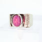 14k Star Ruby diamond ring. 14k White Gold Mens Star Ruby Cabochon signet ring. st(221/37)