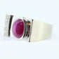 14k Star Ruby diamond ring. 14k White Gold Mens Star Ruby Cabochon signet ring. st(221/37)