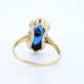 Antique 10k Blue Spinel Glass and diamond ring. Victorian mourning ring. Marquise Blue Spinel glass and diamond ring. st(88/33)