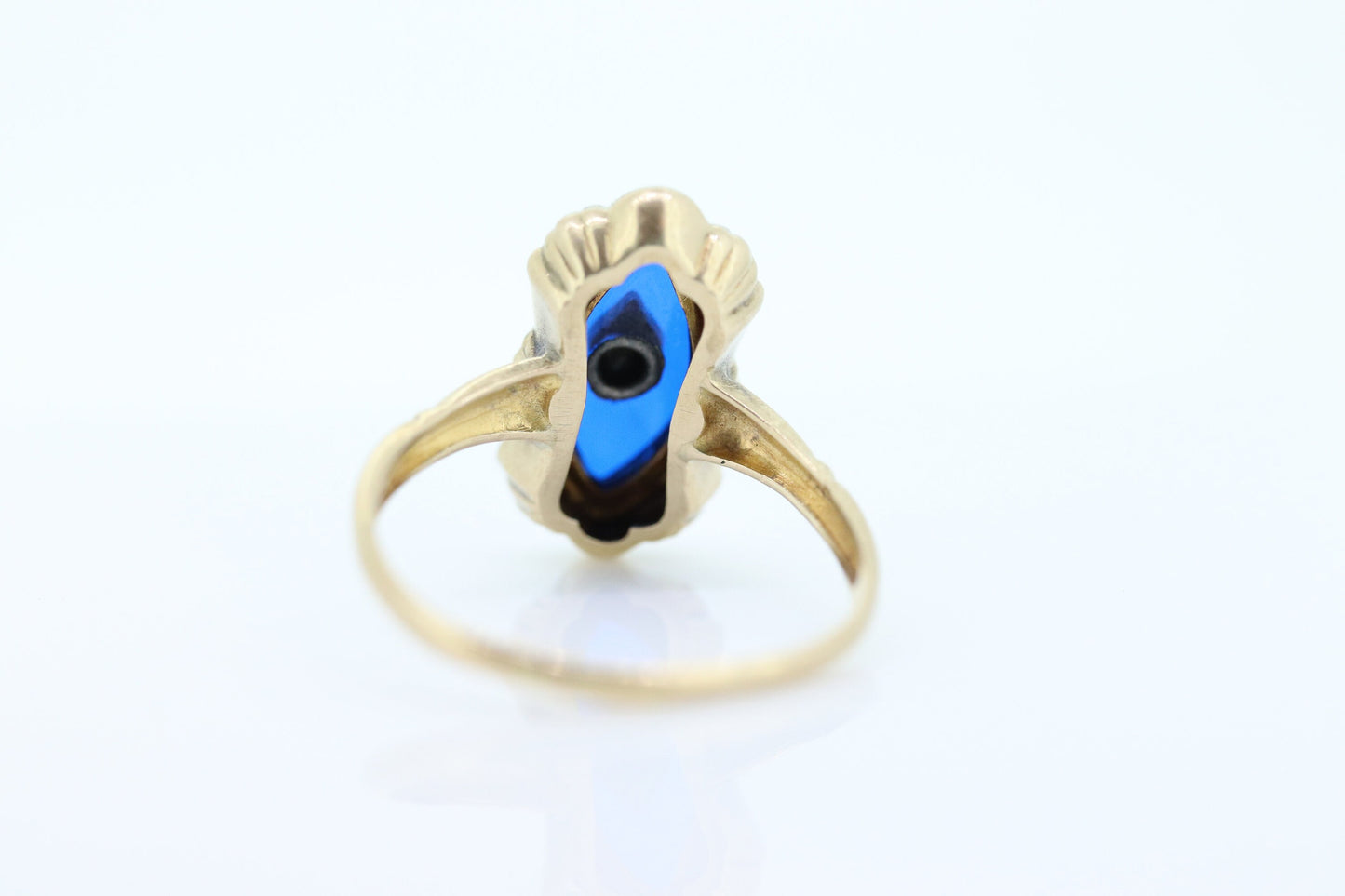 Antique 10k Blue Spinel Glass and diamond ring. Victorian mourning ring. Marquise Blue Spinel glass and diamond ring. st(88/33)