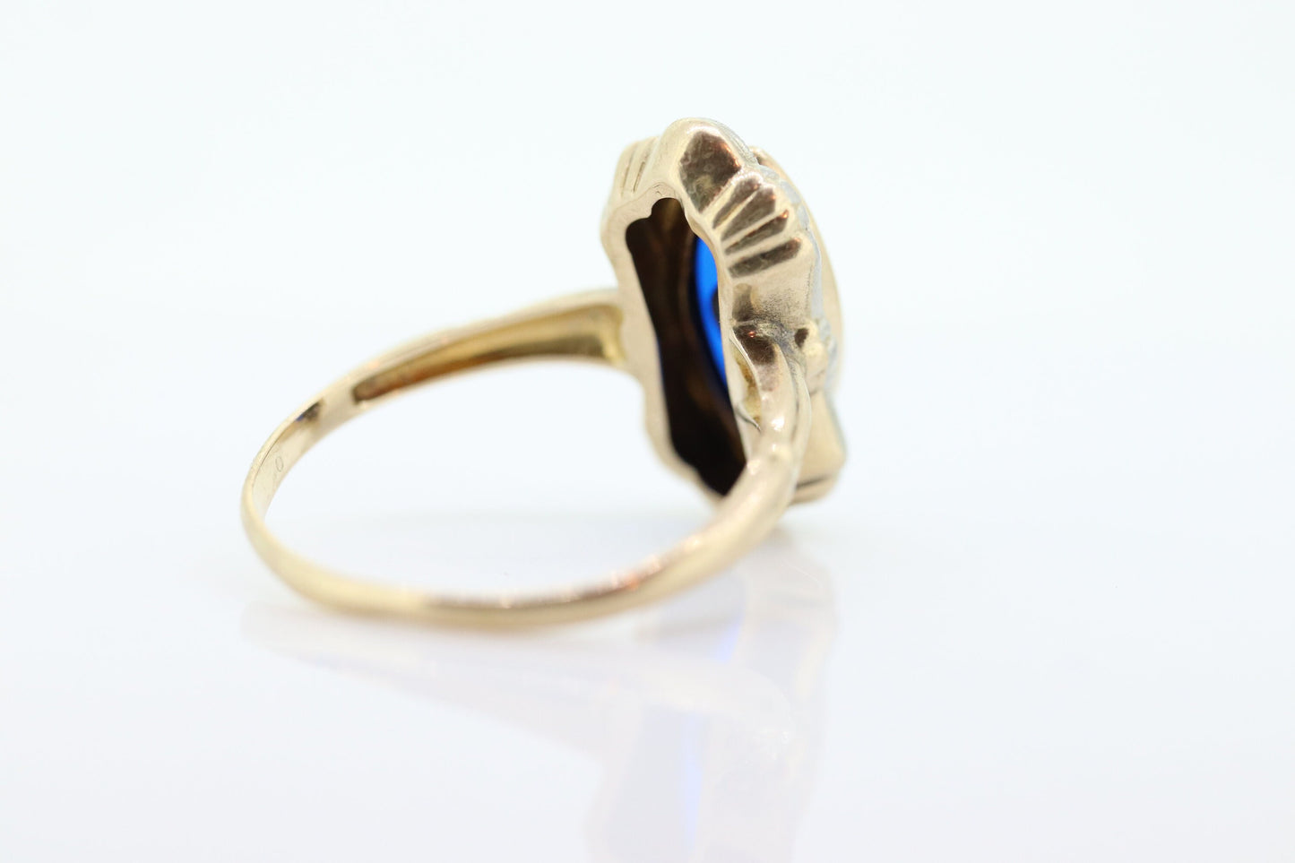 Antique 10k Blue Spinel Glass and diamond ring. Victorian mourning ring. Marquise Blue Spinel glass and diamond ring. st(88/33)