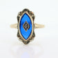 Antique 10k Blue Spinel Glass and diamond ring. Victorian mourning ring. Marquise Blue Spinel glass and diamond ring. st(88/33)