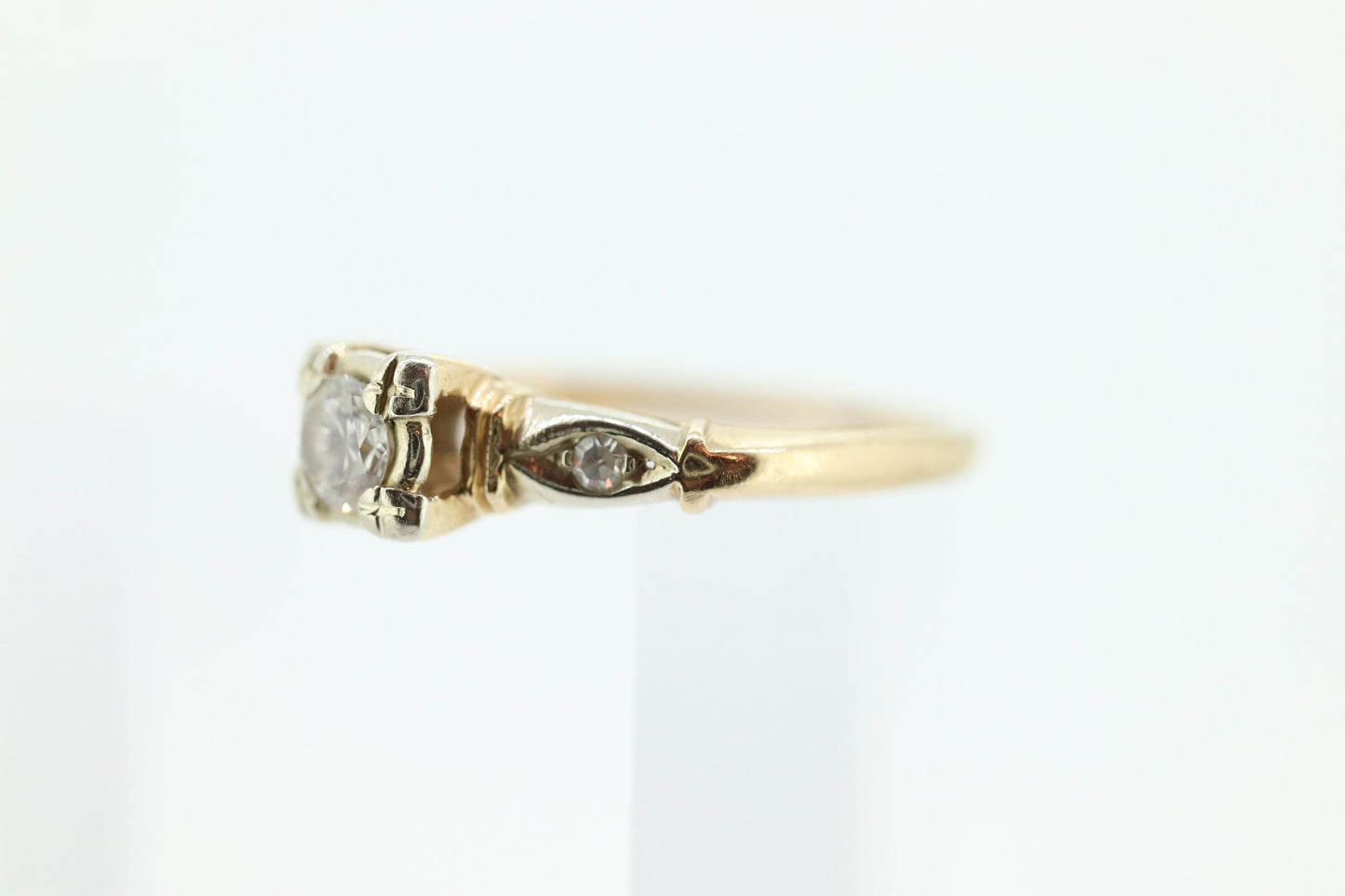 14k Art Deco Diamond ring. 14k White Yellow Gold Square cathedral Ring. intricate design ring. st(119)