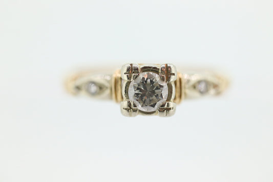 14k Art Deco Diamond ring. 14k White Yellow Gold Square cathedral Ring. intricate design ring. st(119)