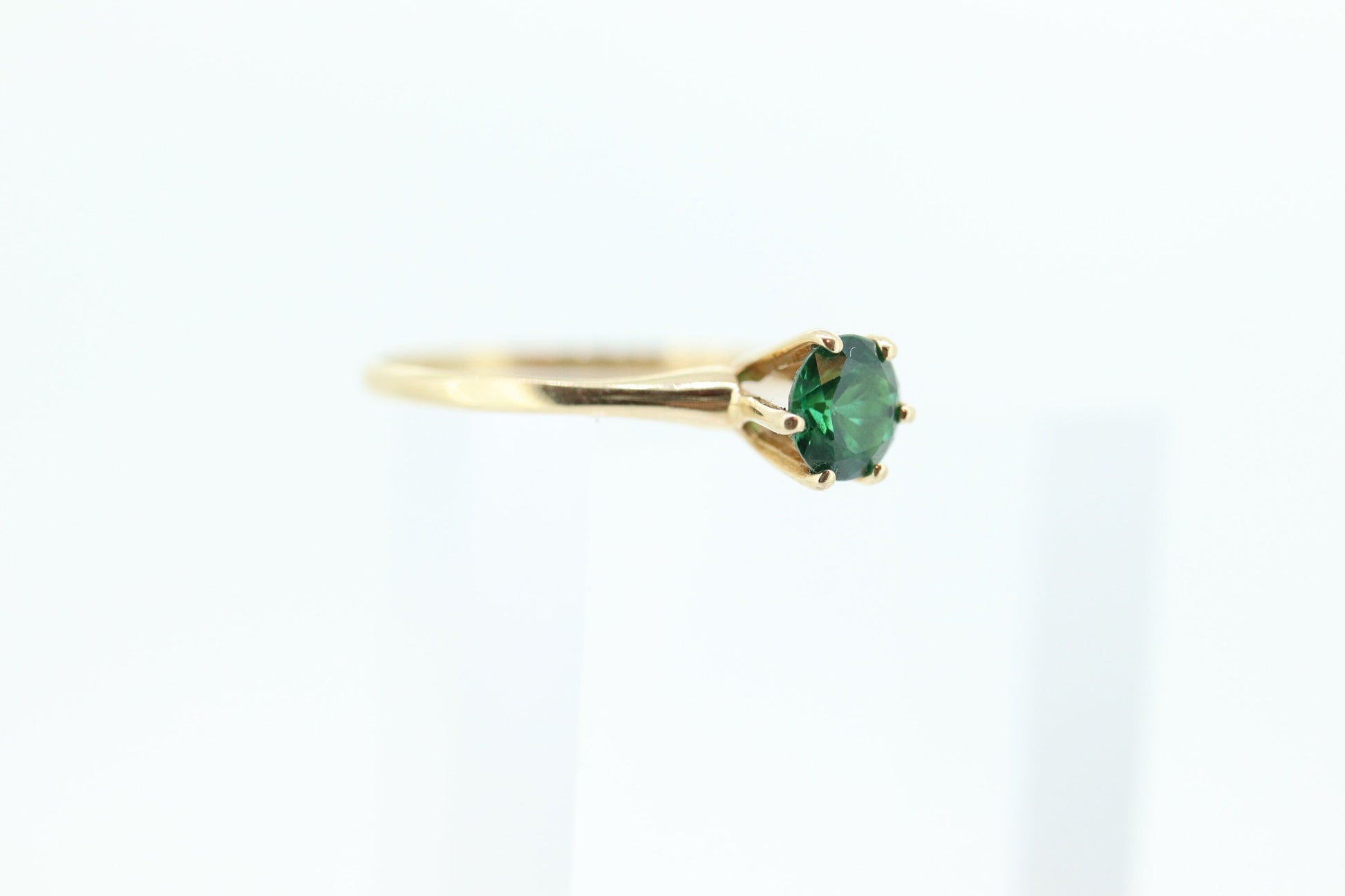 10k Forest Green Spinel ring. Retro Round Cut SPINEL 10k ring. Emerald Green spinel victorian prong ring (44stock)