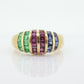 18k Emerald Ruby SAPPHIRE Bombe Dome band. 18k Yellow Gold Princess Channel set round Bombe Dome ring. st(196)